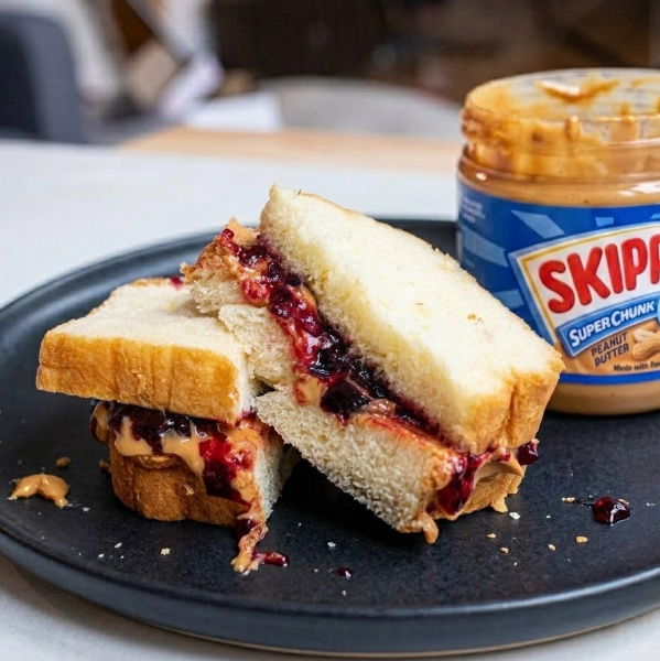 Erdnussbutter und Marmeladen Sandwich