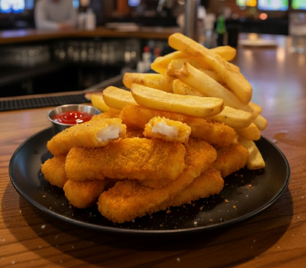 5 Fish Fingers mit Pommes