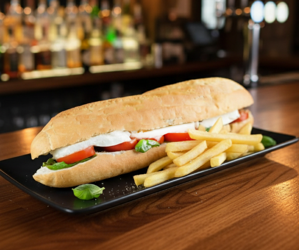 Caprese Sandwich mit Pommes