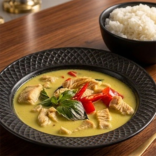 Hähnchen Green Curry +Reis